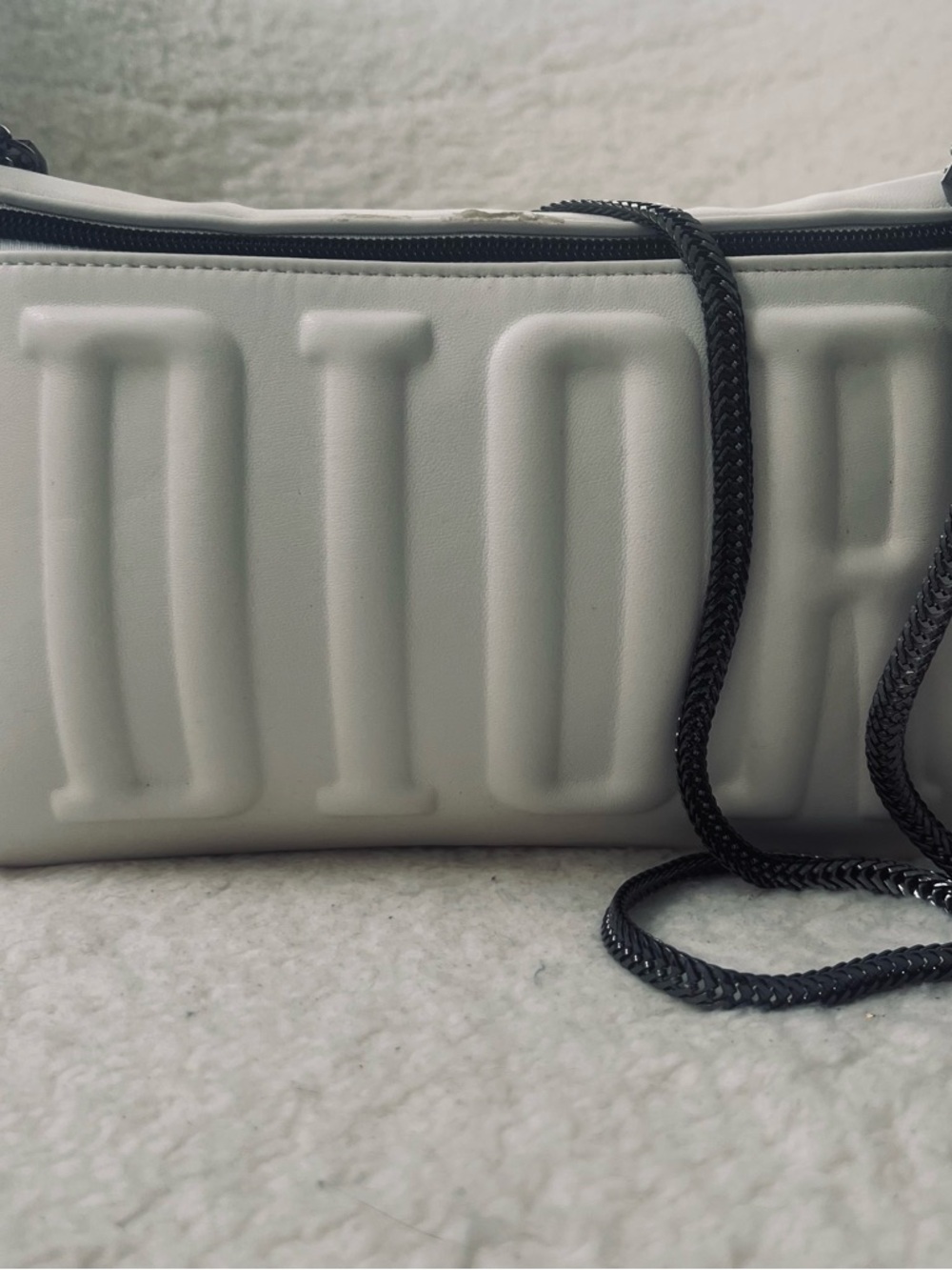 Dior Upcycled Embossed Off White Crossbody Bag Removable Chain Strap